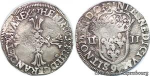 S4244 Rare France 1/4 Ecu Croix Feuillue Henri IV 1603 9 Rennes Fauté Double Frappe