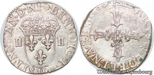 S4248 Rare France 1/4 Ecu Croix Feuillue Henri IV 1608 H La Rochelle Silver SUP