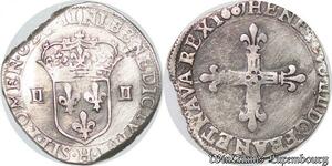 S4251 Rare France 1/4 Ecu Croix De Face Henri IV 1607 H La Rochelle Silver