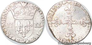 S4254 Rare France 1/4 Ecu Croix De Face Henri III 1589 H La Rochelle Silver >M offer