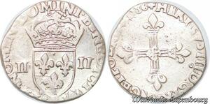 S4301 Rare France 1/4 Ecu Croix De Face Henri III 1586 Argent Silver - Faire Offre