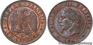 S4335 Rare France 1 Centime Napoléon I Tête Laurée 1862 K Bordeaux SPL
