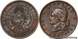 S4362 Argentine 2 Centavos 1891 Libertad AU - Faire Offre