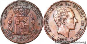 S4378 Espagne 10 Centimos Alphonse XII por la Gracia de Dios 1877 - Faire Offre