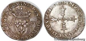 S4379 France 1/8 Ecu Croix Feuillue Henri IV 1596 La Rochelle Silver Quasi SUP