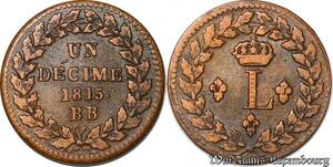 S4382 France 1 Décime 10 Louis XVIII 1815 BB Strasbourg Points 20g - Faire Offre