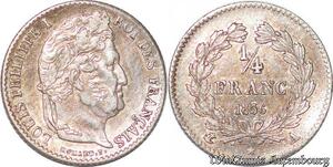 S4392 France 1/4 Franc Louis-Philippe 1836 A Paris Argent Silver TTB+/SUP