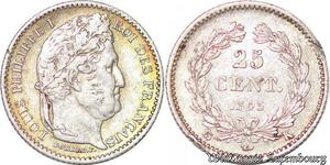 S4394 Rarissime France 25 Centimes Louis-Philippe 1845 K Bordeaux Silver SUP >M offer