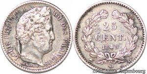 S4396 France 25 Centimes Louis-Philippe 1845 B Rouen Argent Silver - Faire Offre