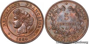 S4406 Rare France 5 Centimes Ceres 1880 A Paris SPL ! - Faire Offre