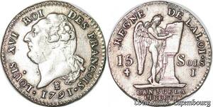 S4416 Rare 15 Sols Type François Louis XVI 1791 I Limoges Silver SUP >M offer