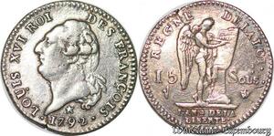 S4418 Inédit !15 sols Type François Louis XVI 1792 W Lille / A Paris Silver