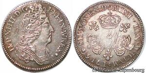 S4420 Rare 1/10 Ecu Louis XIV 3 couronnes 1715 G PoitIs Silver SUP ! >M offer