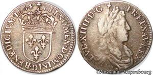 S4422 Rare 1/12 ecu Louis XIV buste juvénile 1664 D Lyon Silver - Faire Offre