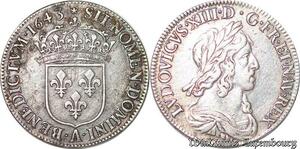 S4423 Rare 1/4 ecu Louis XIII 2nd Poincon Warin 1643 A Paris Rose Silver TTB ++