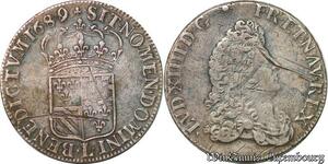 S4431 Rare R4 1/2 Ecu Louis XIV Flandres 1689 L Couronné Silver TB++