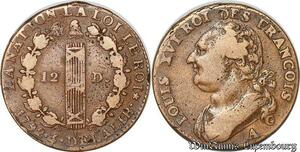 S4445 Rare 12 Deniers dit au faisceau Louis XVI 1792 A Paris an 4/3