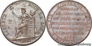 S4450 Rare France Constitution Monneron de 2 Sols à la liberté 1791 An IV