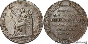 S4452 France Revolution Coinage Monneron 2 Sols à la Liberté 1792 Birmingham Soho