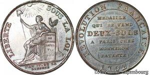 S4453 France Revolution Coinage Monneron 2 Sols à la Liberté 1792 Birmingham Soho SUP