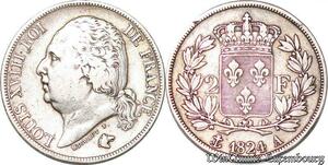 S4459 Rare France 2 Francs Louis XVIII 1824 A Paris Argent Silver - Faire Offre