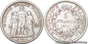 S4470 Rare France 5 Francs Hercule 1871 A Paris Argent Silver Trident - Faire Offre
