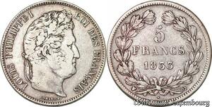 S4474 5 Francs Louis-Philippe Domard 1833 Q Perpignan Argent Silver