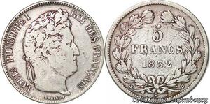 S4476 5 Francs Louis-Philippe Domard 1832 D Lyon Argent Silver - Faire Offre