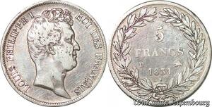 S4477 5 Francs Louis-Philippe Tioler Tr Relief 1831 B Rouen Silver