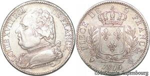 S4492 Rare 5 Francs Louis XVIII 1815 /4 Q Perpignan Silver AU50 SUP &gt;&gt; Offre
