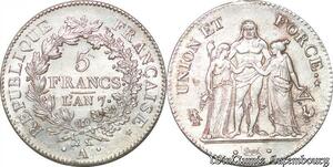 S4498 Rarissime France 5 Francs Union Force Union An 7 A Paris Silver SUP +++++