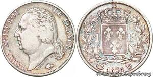 S4510 Rare France 1 Franc Louis XVIII 1824 D Lyon Argent Silver - Faire Offre