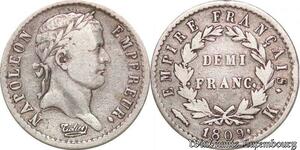 S4519 Rare Demi Franc Napoléon I 1809 K Bordeaux Silver - Faire Offre