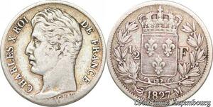 S4523 Rarissime France 1/2 Franc Charles X 1827 M Toulouse Silver 7282 Ex ! TTB !