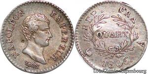S4530 Rare France 1/4 de Franc Napoléon Empereur CalendrI Grégorien 1806 A Silver