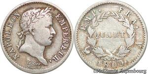 S4532 Rare France 1/4 de Franc Napoléon I Tête Laurée Empire Francais 1809 Paris