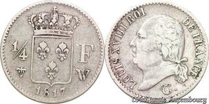 S4533 Rare France 1/4 Franc Louis XVIII 1817 W Lille Argent Silver - Faire Offre
