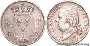 S4535 Rare France 1/4 Franc Louis XVIII 1824 A Paris Silver SUP ->M offer