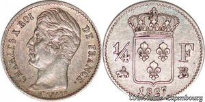 S4538 Rare France 1/4 Franc Charles X 1827 B Rouen Argent Silver - Faire Offre