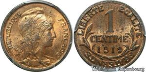 S4591 France 1 Centime Daniel Dupuis 1919 PCGS MS64 FDC- Faire Offre