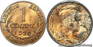 S4593 France 1 Centime Daniel Dupuis 1920 PCGS MS63 Splendide - Faire Offre