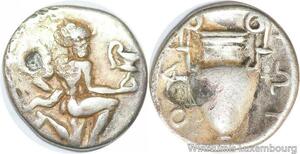S5033 Rare Iles de Thrace Thasos Trihémiobole Θ/A/Σ/ IΩN Satire Amphore