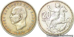S5095 Grèce 20 Drachmai 1960 Argent Silver - Faire Offre