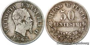 S5096 Italy 50 Centesimi 1863 M Milan Argent Silver - Faire Offre