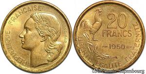 S5188 France 20 Francs G. Guiraud 1950 4 plumes SPL - Faire Offre