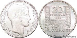 S5196 France 20 Francs Turin Rameaux Courts 1933 Argent Silver SUP+ - Faire Offre