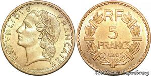 S5214 France 5 Francs Lavrillier 1940 SUP à SPL -&gt; Faire Offre
