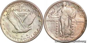 S5232 USA Quarter Dollar Standing Liberty 1917 type II With Stars Silver AU !