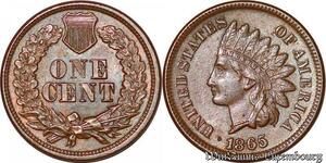 S5284 USA 1 Cent Indian 1865 Plain 5 UNC ! - Faire Offre