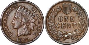 S5287 USA One Cent Indian Head 1890 AU -&gt; Make offer